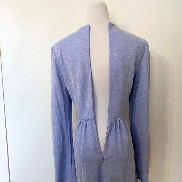 NWT GABBY SKYE CHAMBRAY FLOUNCE TWISTED FRONT MINI DRESS IN LIGHT BLUE - 4 - Picture 5 of 10